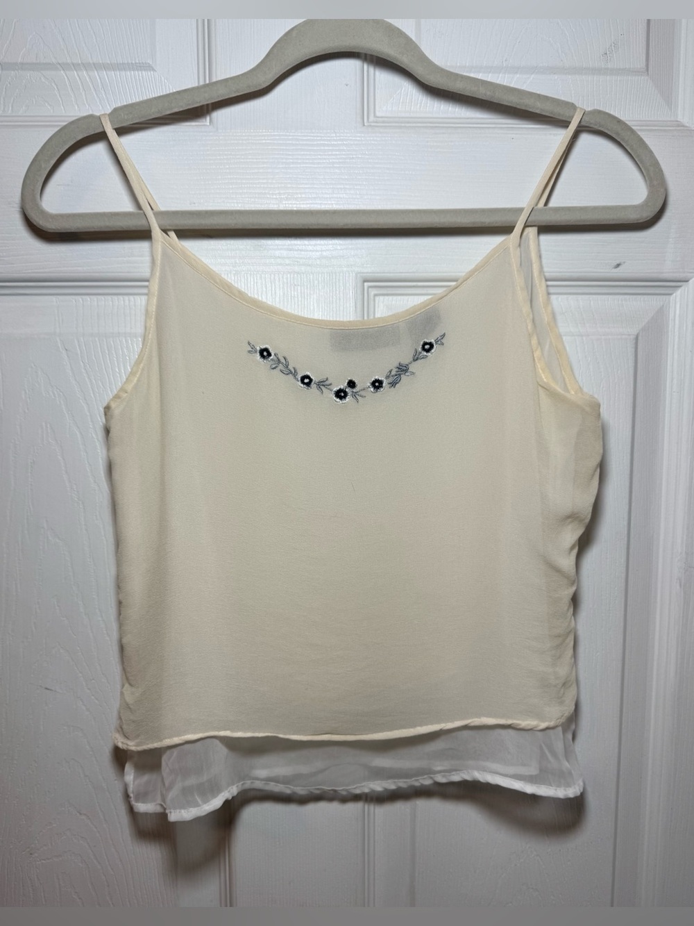 Vintage y2k Silk Cream Floral Embroidered Layered Camisole Bohemian Feminine